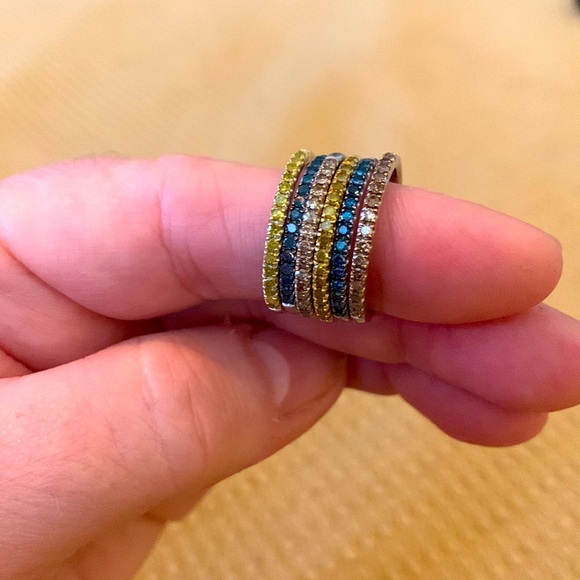 Blue Diamond, Yellow Diamond, Champagne Diamond sterling silver rings. - Picture 7 of 8